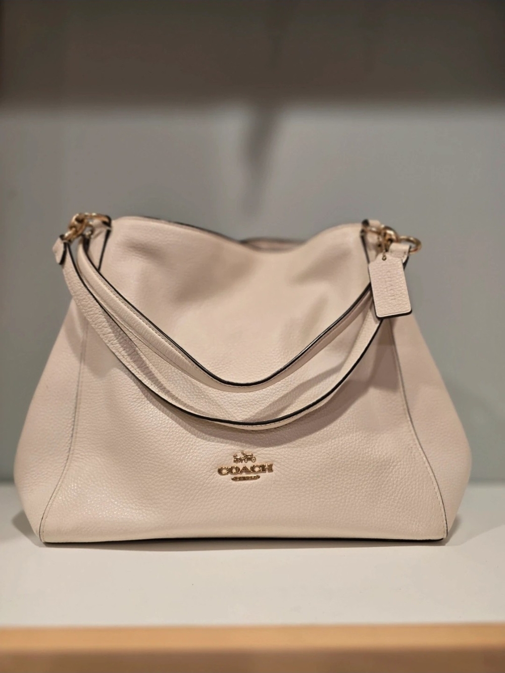 Coach Pebbled Leather Hobo Bag in Chalk